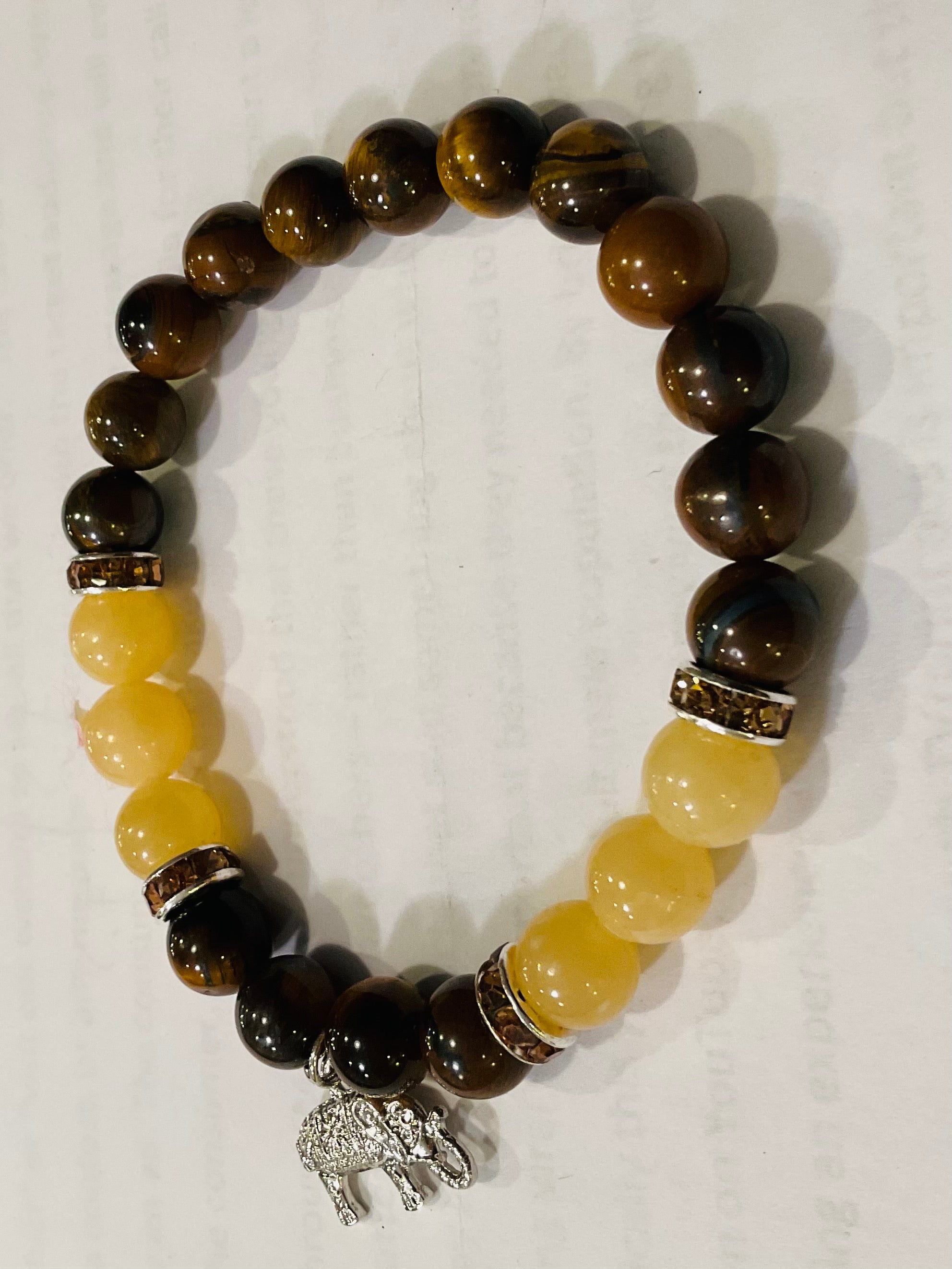 Tigers Eye and jade with elephant charm Bracelet 4