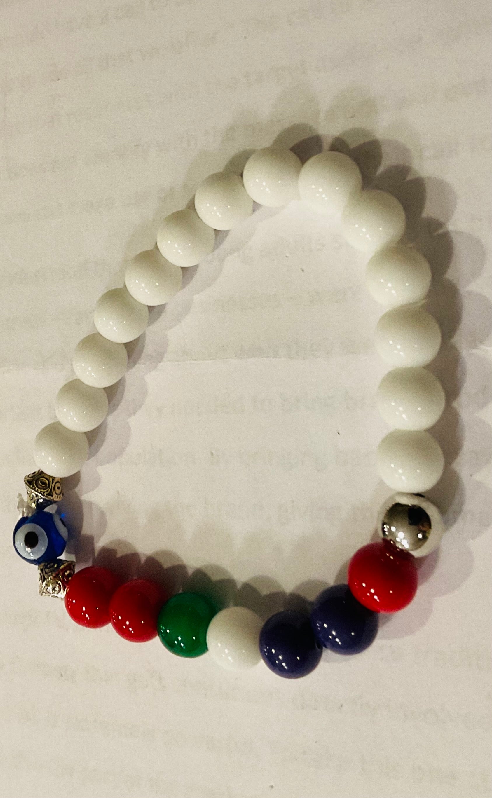 Evil eye white rainbow beads protection bracelet