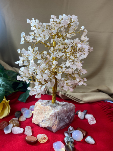 Rose Quartz Gemstone Tree with Natural Base