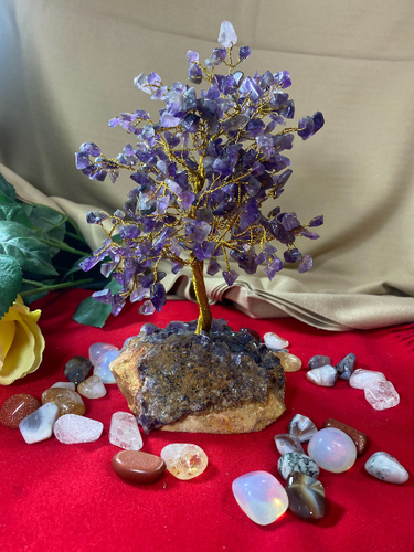 Amethyst Gemstone Tree with Natural Base
