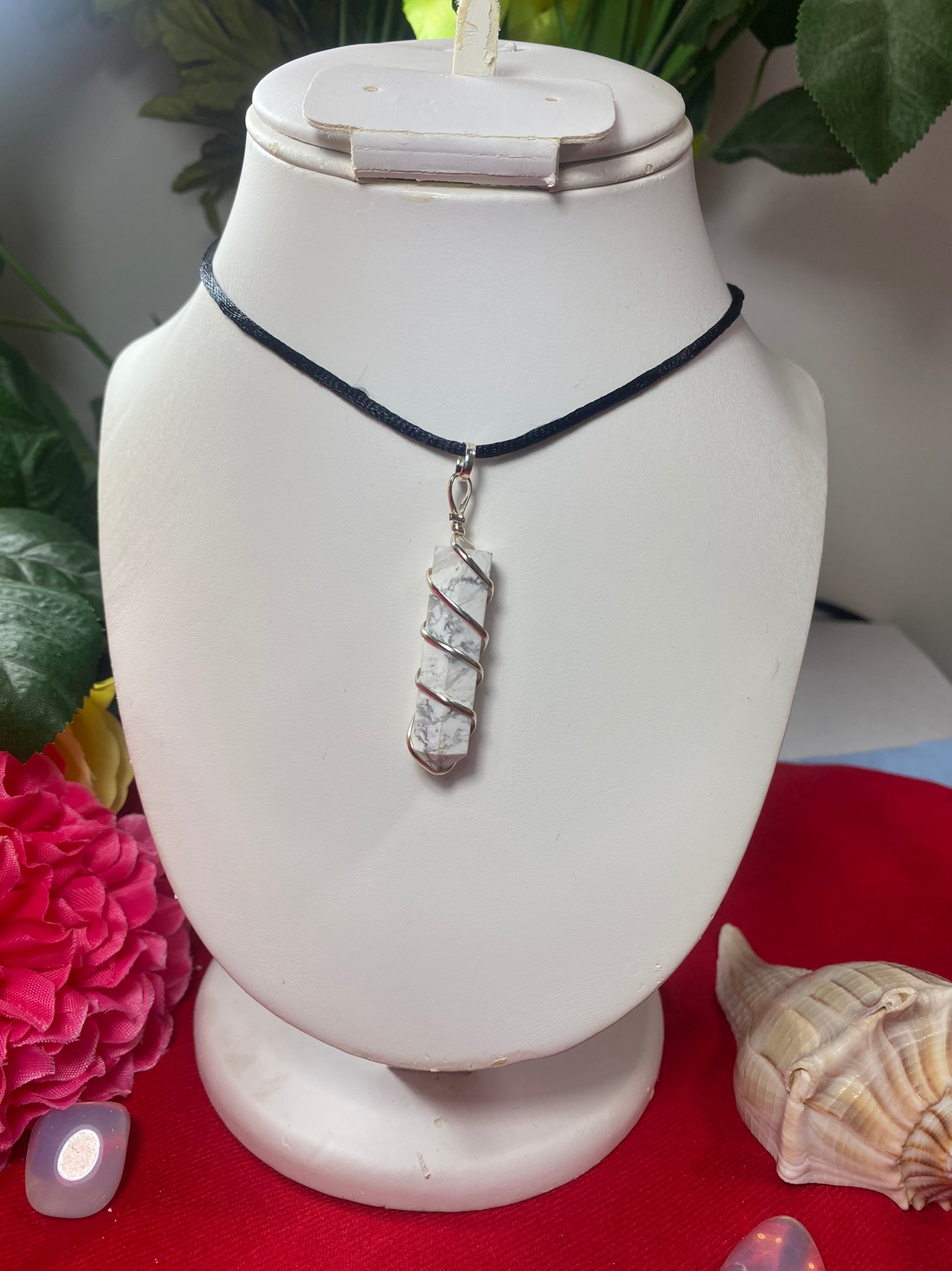 Howlite White Wrapped Pendant