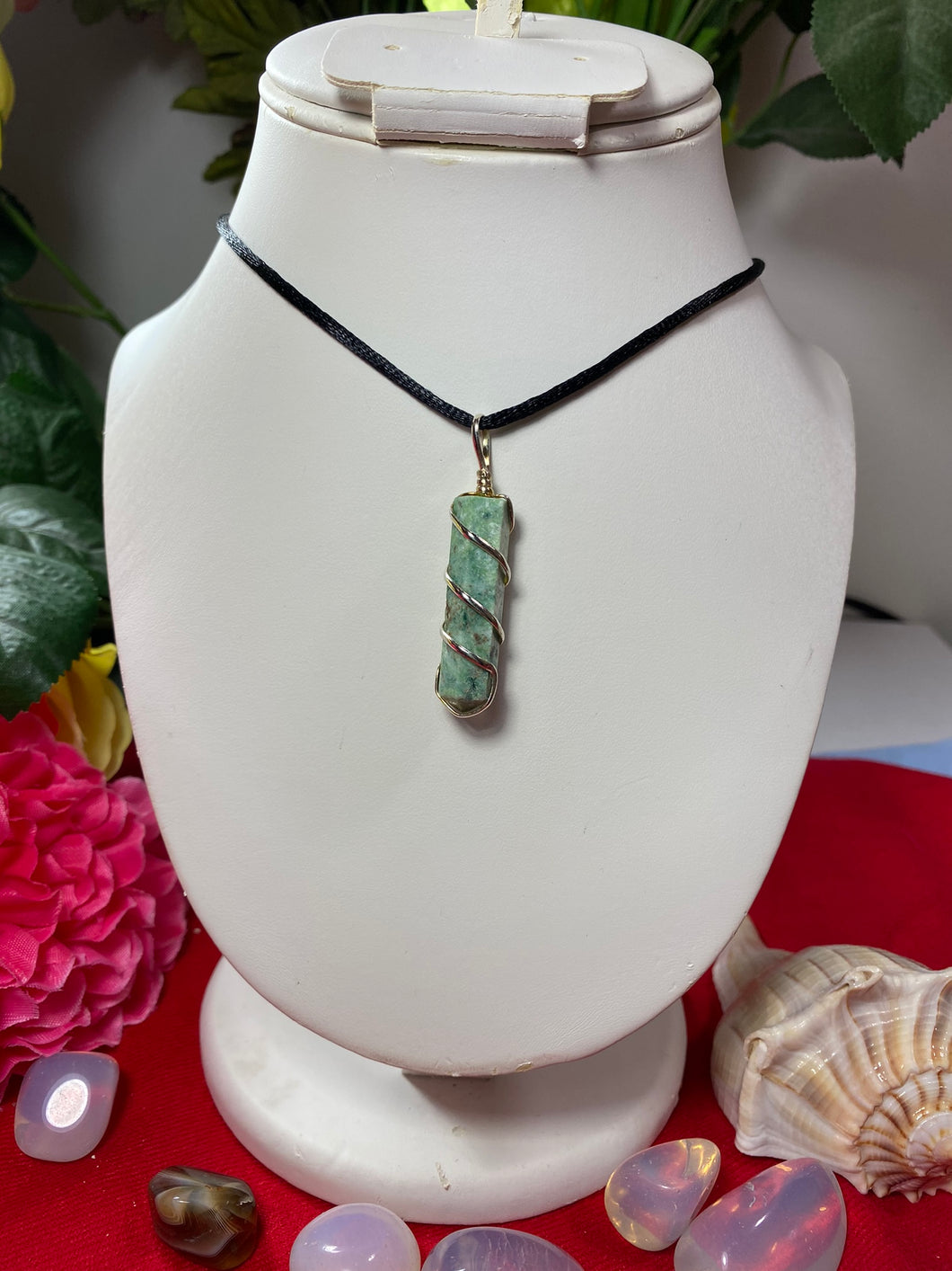 Green Opal Wrapped Pendant
