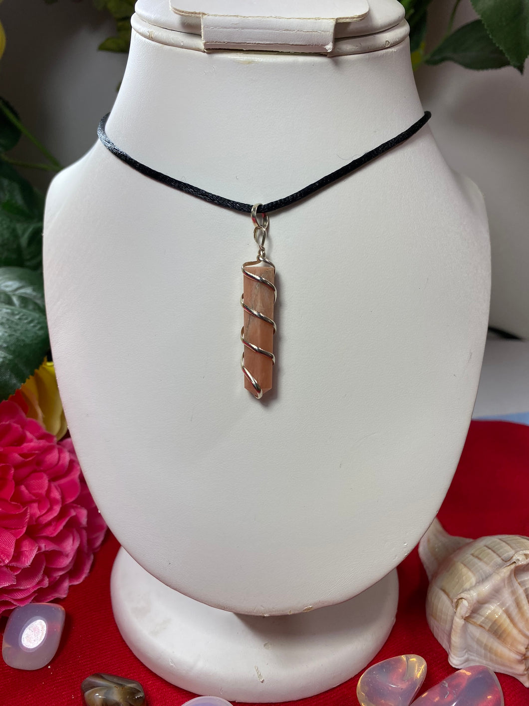Pink Moonstone Wrapped Pendant