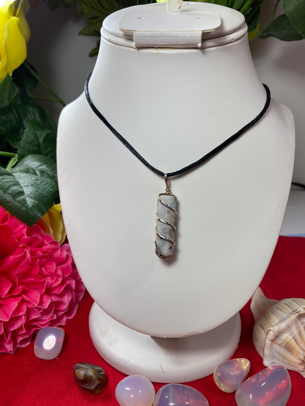 Rainbow Moonstone Wrapped Pendant